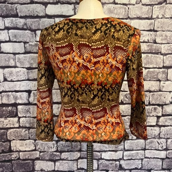 Brittany Black Multicolored 3/4 Sleeve Faux Wrap Blouse Size PS - Picture 6 of 9